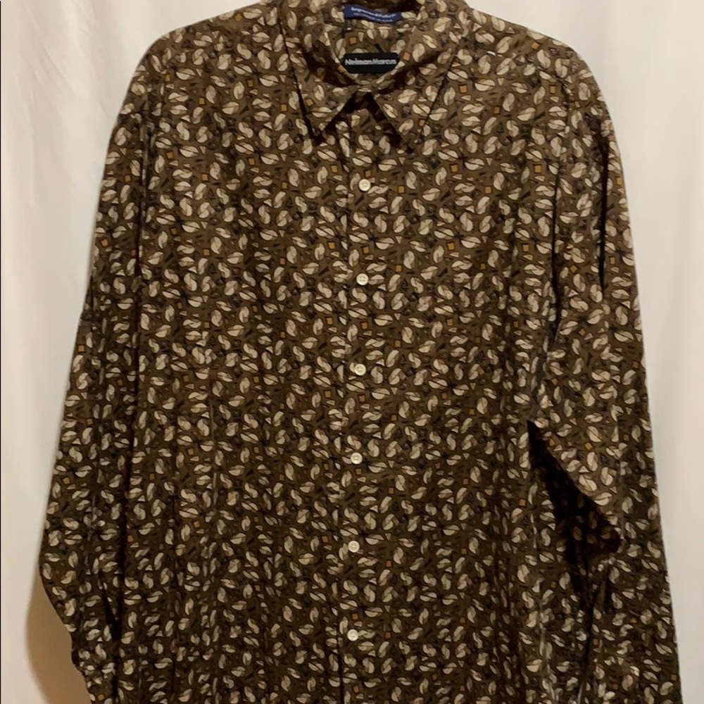 NEIMAN MARCUS shirt cotton brown/ gold/ creme szXL